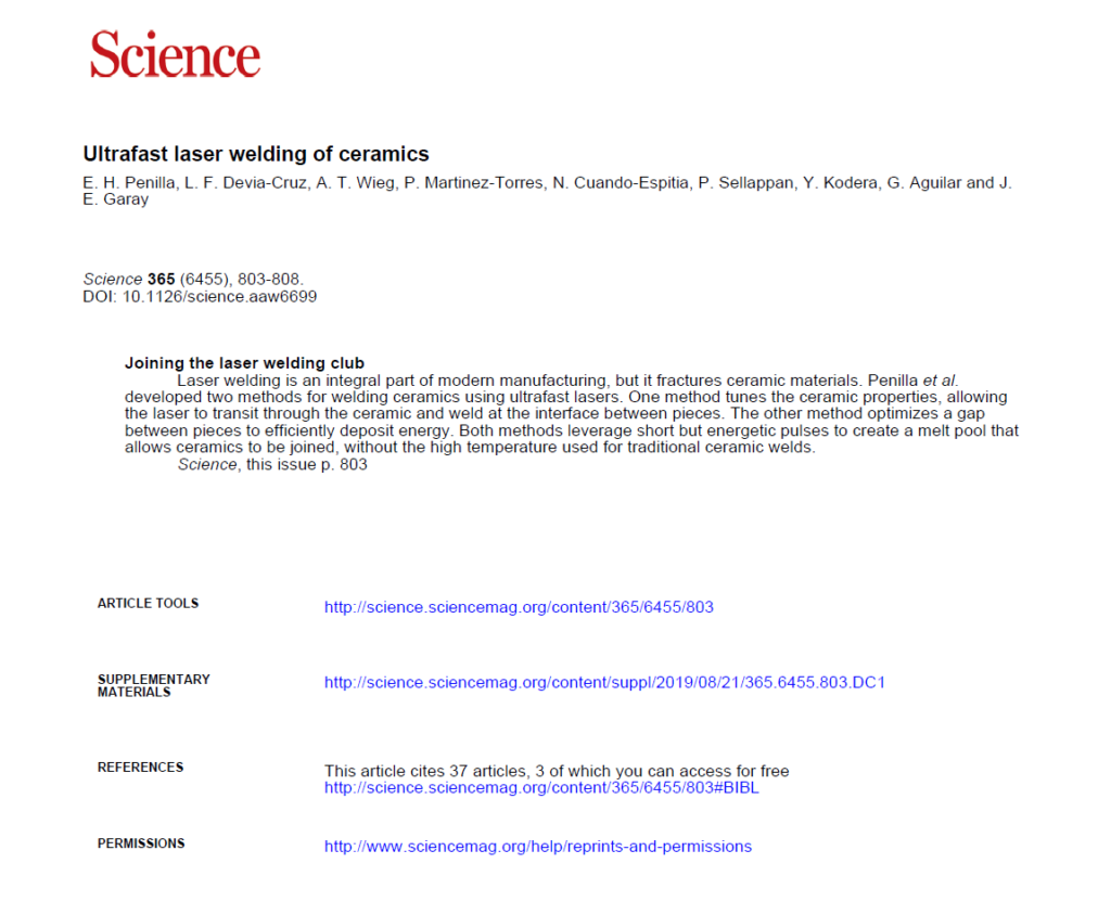 Ultrafast laser welding of ceramics | Weld Fab Tech Times